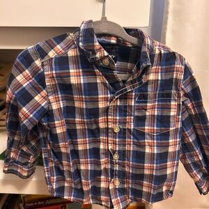 Carter's Navy and Orange Plaid Button-Down Shirt